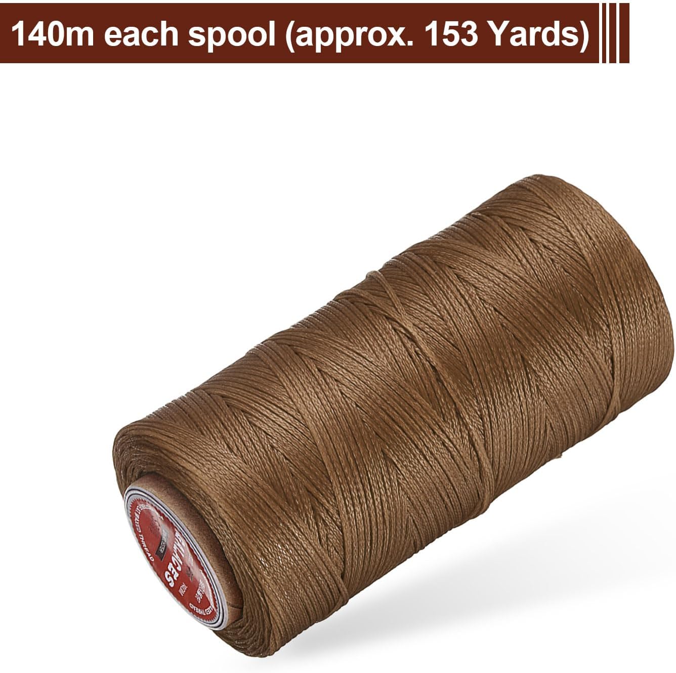 uxcell Flat Leather Sewing Waxed Thread, 140m / 153 Yards Polyester Wax String, 300D Wax Stitching Cord for Leather Crafts, Bookbinding, Bracelets Braided, Caramel