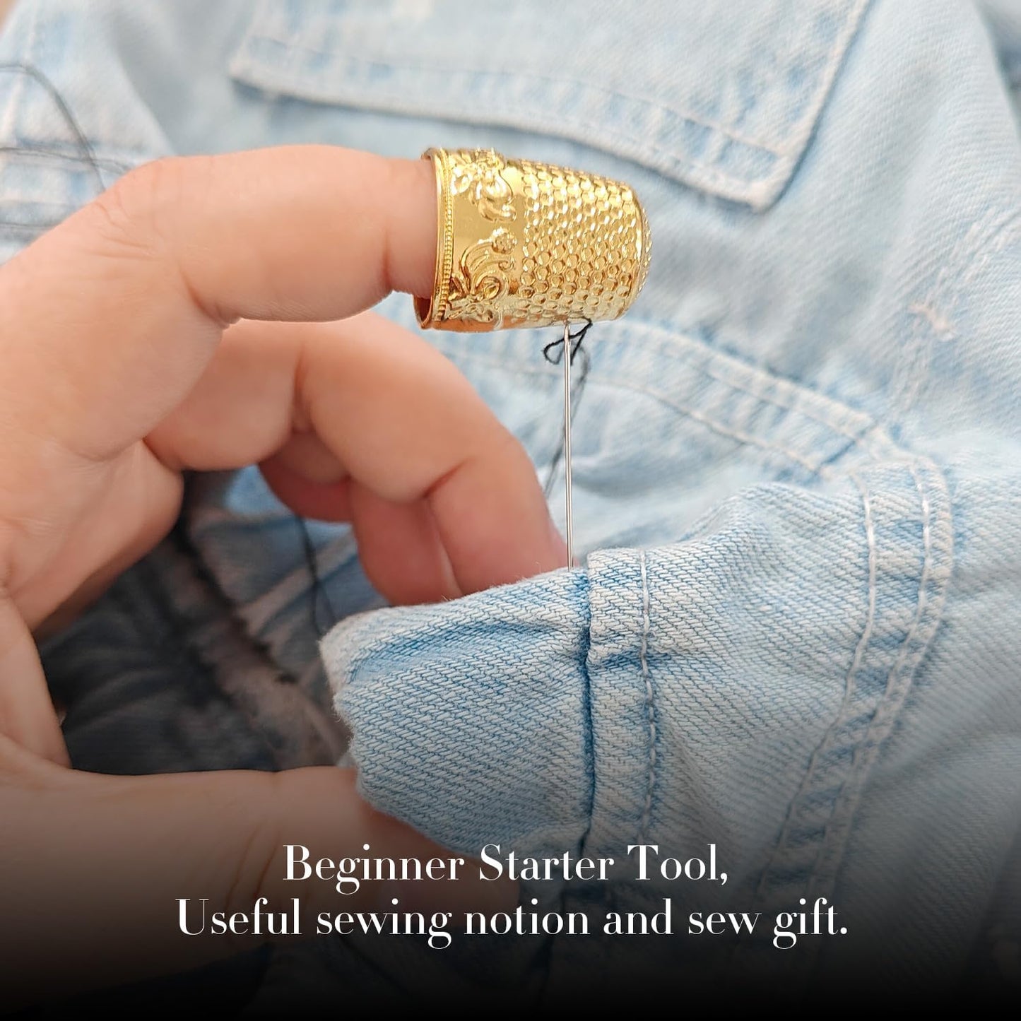 FR 4Pcs Sewing Thimbles, Metal Thimbles for Hand Sewing Finger Protector Knitting Needlework DIY Tools Gold