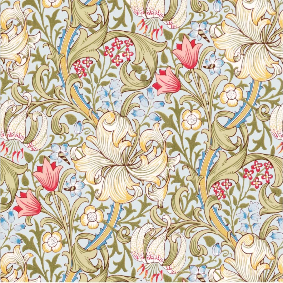 Quera 50 Pack William Morris Cocktail Napkins Golden Lily White Paper Napkins Beverage Napkins Disposable Paper Party Napkin Pack Decoration 5 "X 5"