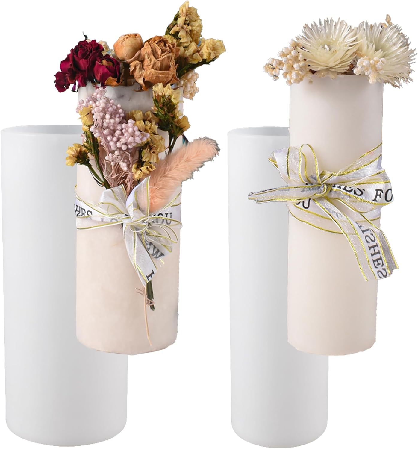 2 Pack 6 Inch Cylinder Candle Mold Pillar Candle Molds Taper - Resin Casting Silicone Molds for Home Decor & Candle Making Wave Spiral Mold