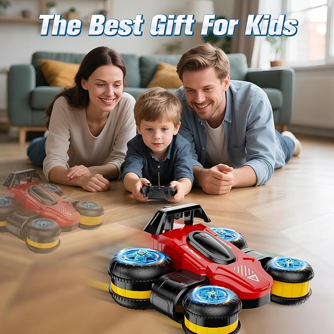 High Speed Drift Remote Control Stunt Deformation Car, Birthday Gifts, for Boys and Girls 4-16 Years Old (Red and Yellow)