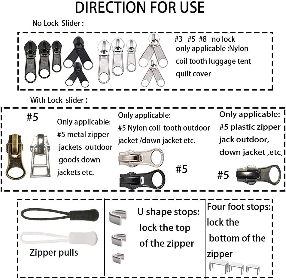 JOSDIOX 255-Piece Zipper Repair Kit – Replacement Sliders (#3, #5, #8), Install Pliers Tool, and Zip Extension Pulls for Jackets, Luggage, Backpacks, Tents, and Sleeping Bags