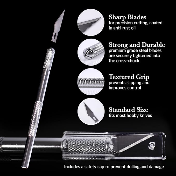 WA Portman Hobby Knife Set – 12pc Precision Craft Knife Set with SK5#11 Steel Hobby Blades – Art Cutter Tool for Paper, Vinyl, Leather, Plastic, Fabric, Wood – Essential DIY and Craft Supplies