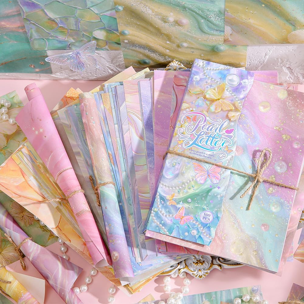 160 Sheets of Pearlescent Scrapbook Paper, journaling Scrapbook Supplies Craft Collage Paper Set, Junk Journal Bullet Journal Poster Room Decor for Card Making Decorative Gifts
