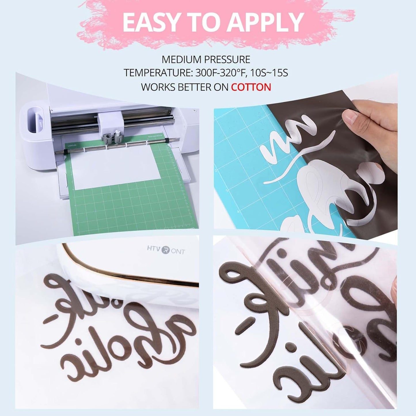 HTVRONT Puff Vinyl Heat Transfer -10" x 6ft Light Pink 3D Puff Heat Transfer Vinyl Foaming Colorful Puffy Iron on Vinyl for T-Shirt- Pink Puff Htv Vinyl for Compatible with Cricut Cutting Machine