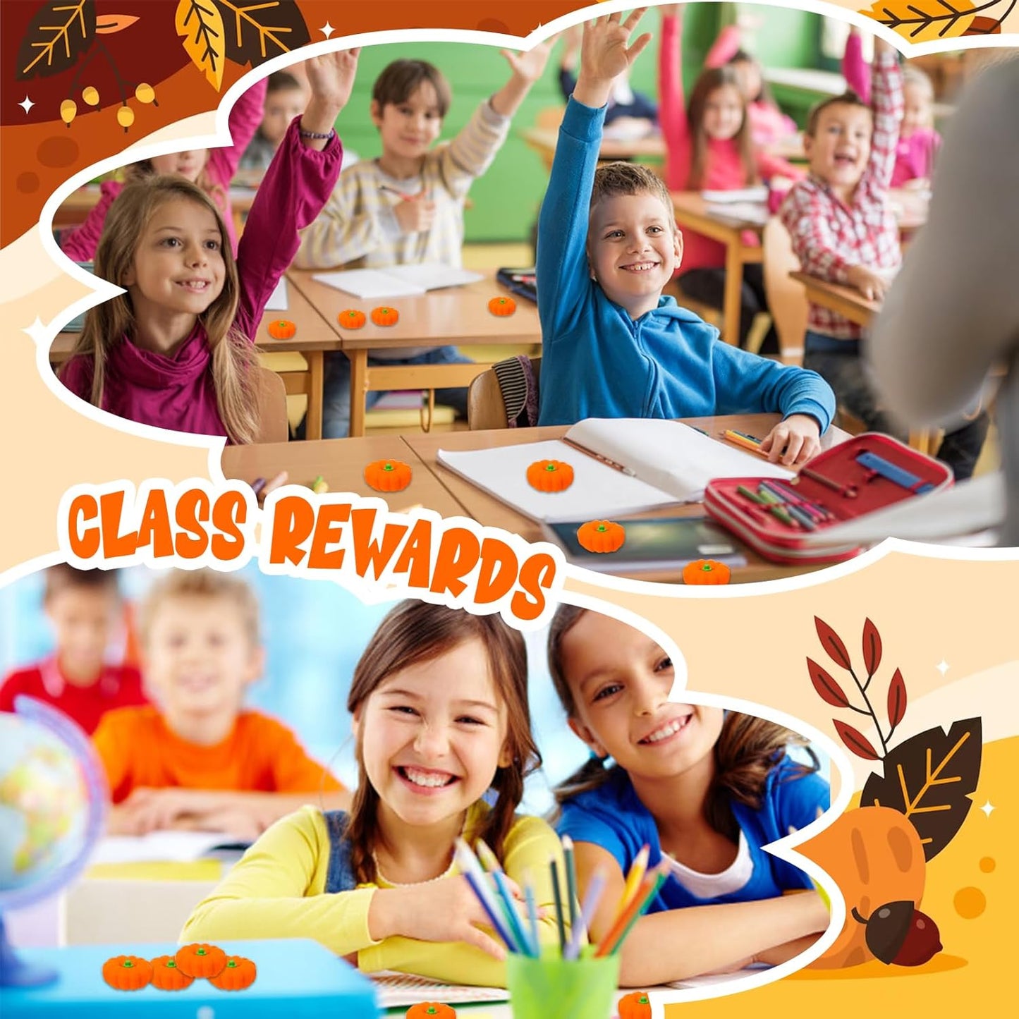 44 Pcs 3D Pumpkin Erasers Bulk, Fall Mini Erasers Novelty Pencil Eraser Stationery for Kids Students Halloween Fall Thanksgiving Party Favor Teacher Rewards Classroom