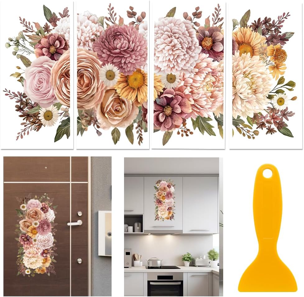 GLOBLELAND 4 Sheets Pink Vintage Bouquet Rub on Transfer for Furniture 11.8x5.9inch Flowers and Plants Rub on Transfer Sticker Daisy UV Self Adhesive Decals Wall Art Craft for Home Decor