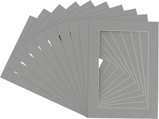 Pack of TEN 8x10 Mats Bevel Cut for 5x8 Photos - Acid Free Mid Grey Precut Matboards For Pictures, Photos, Framing - 4-ply Thickness