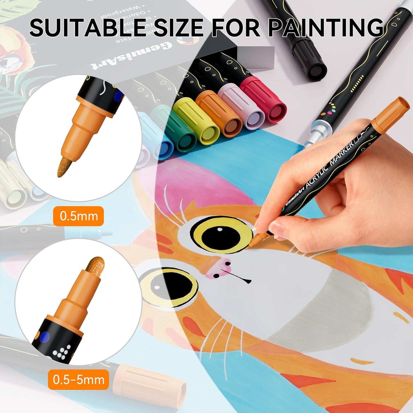 24 Colors Acrylic Paint Pens, Acrylic Paint Markers Dual Tip, with Dot Tip and Fine Tip, Acrylic Markers for Rock Painting, Wood, Canvas, Fabric, Paper, DIY Crafts Making Art Supplies (24)