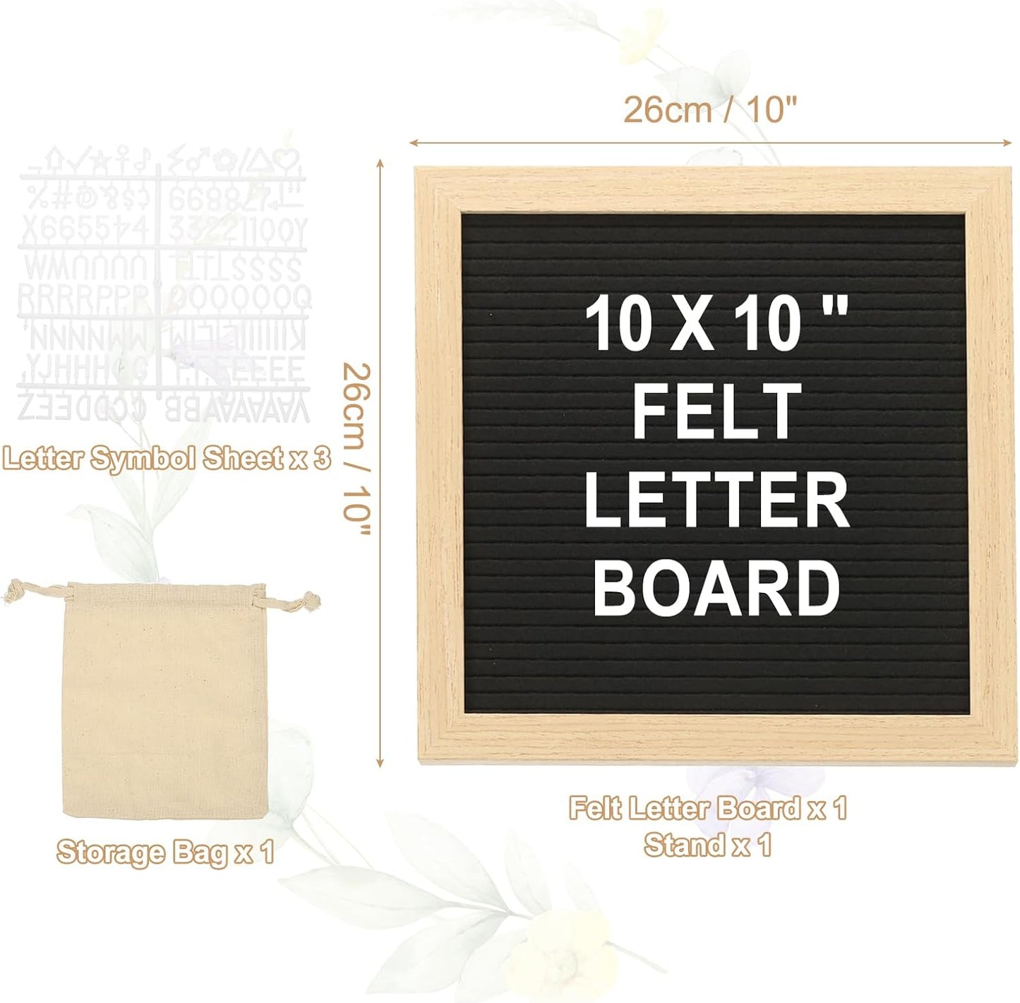 PATIKIL Felt Letter Board, 10x10Inches Black Wooden Changeable Message Board with Storage Bag Stand for Kitchen Menu Classroom Farmhouse Decor Notes, White Letter