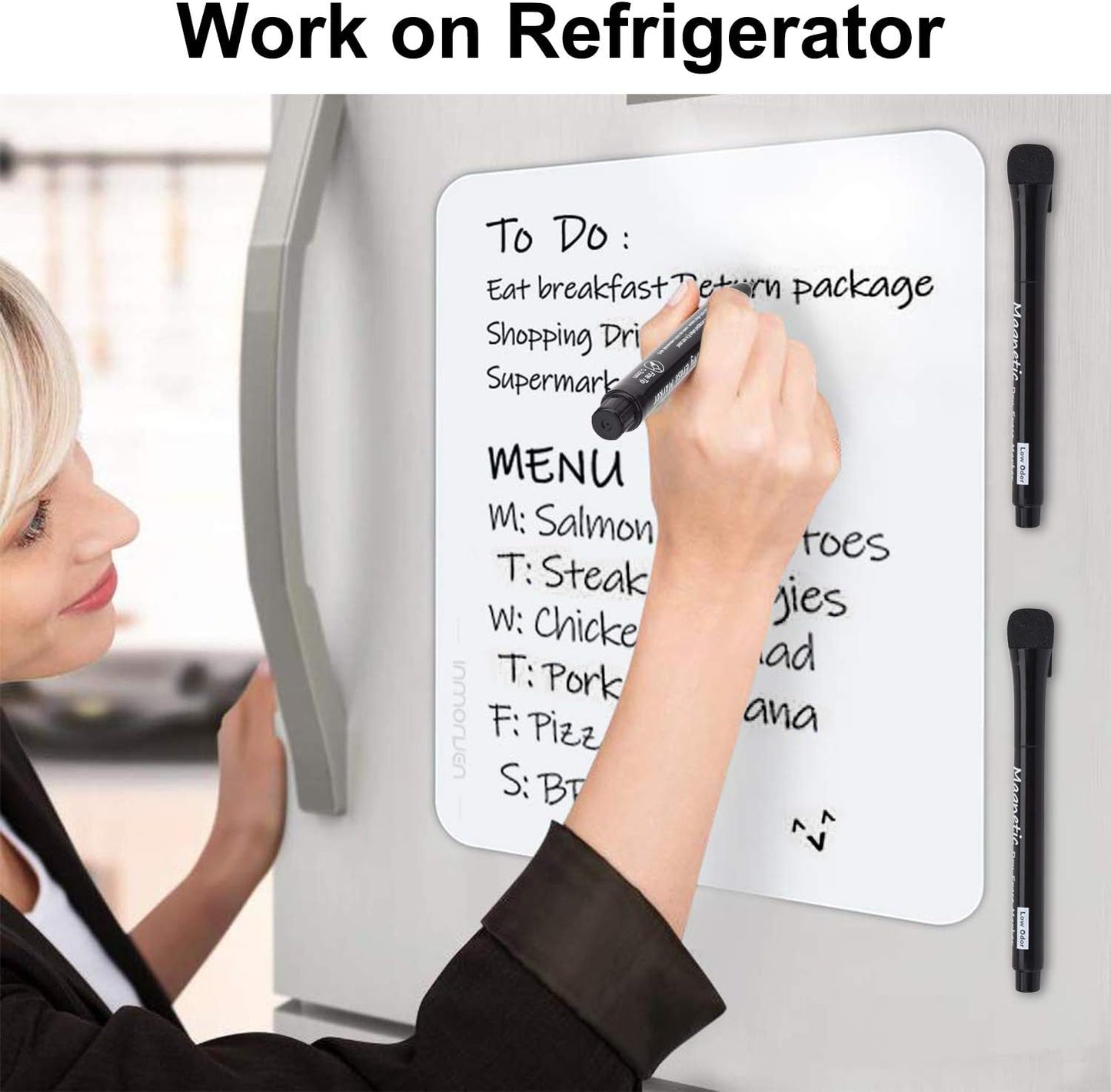 Browill Magnetic Dry Erase Markers, (12 pk) Dealkits Low Odor White Board Markers with Erasers for Kids Teacher Supplies for Classroom Work on White Board, Calender, Fine Tip Point, Black