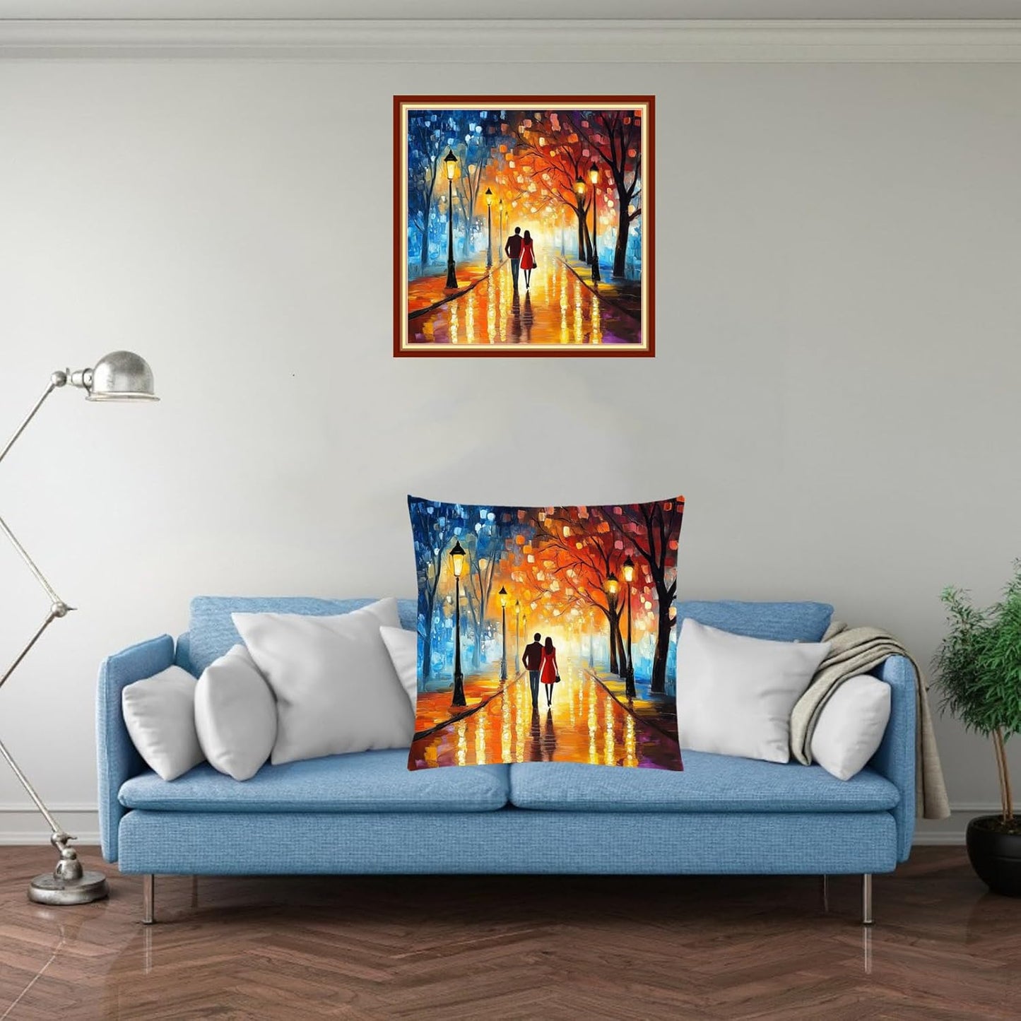 Fanxvivy Stamped Cross Stitch Kits for Adults Beginners Pillow Needlepoint Kit with Embroidery Pattern Needlework Kit Prestamped Stitches Kit 11CT Cross Stitching-Lovers Walk 18x18 inch