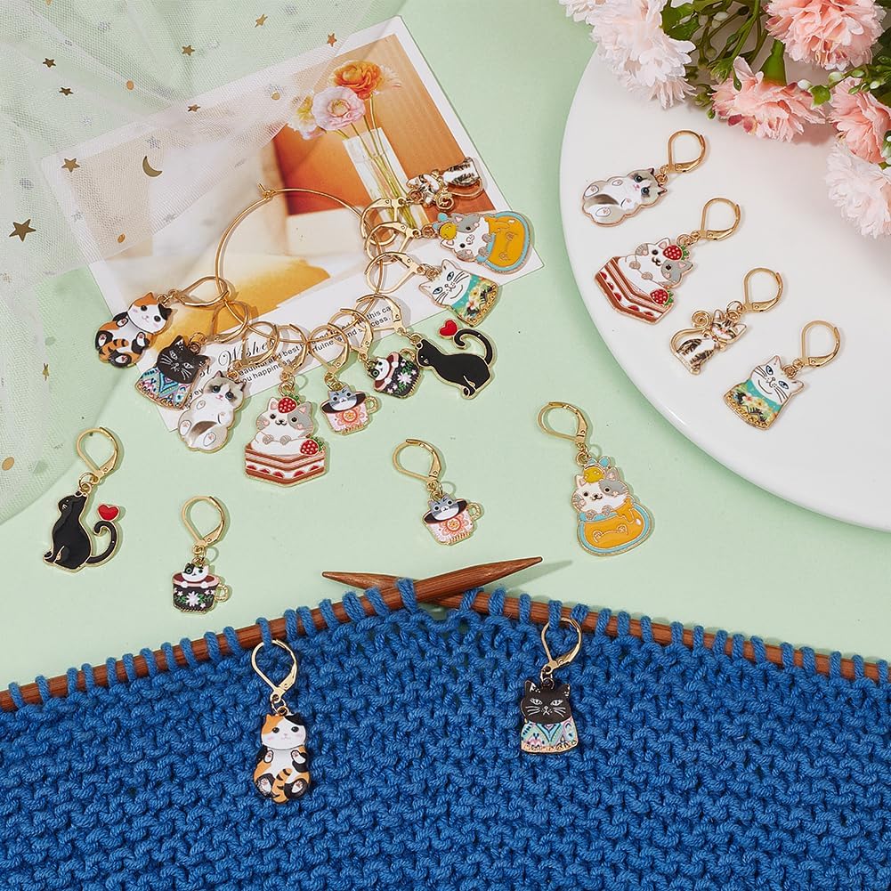 SUNNYCLUE 1 Box 20Pcs 10 Style Locking Stitch Marker Cute Stitch Markers Cat Pet Animal Leverback Knitting Charms Knitting Tools for Weaving Sewing Needleworks Women Adults DIY Crafts