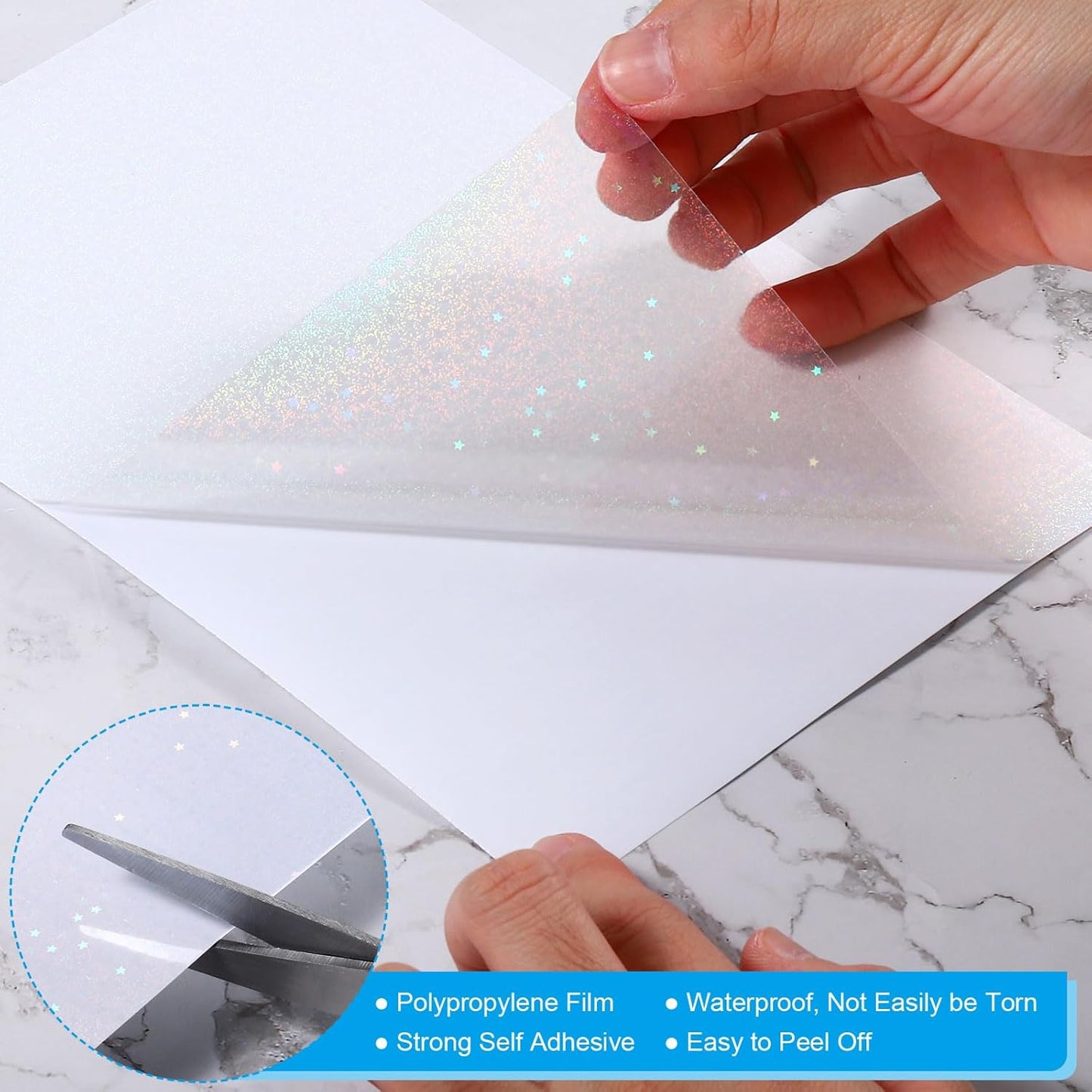PATIKIL 11.7x8.3" Holographic Sticker Paper, 10Sheets A4 Polypropylene Self-Adhesive Transparent Waterproof Laminate Overlay Film for Photo Cards Scrapbook Decorations, Star