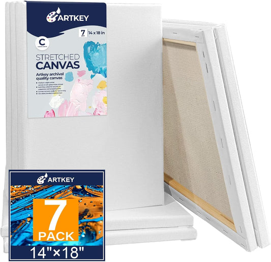 Stretched Canvases for Painting 14x18 Inch 7-Pack, 10 oz Triple Primed Acid-Free 100% Cotton Blank Canvas, Rectangular Canvas for Oil Paint Acrylics Pouring & Wet Art Media