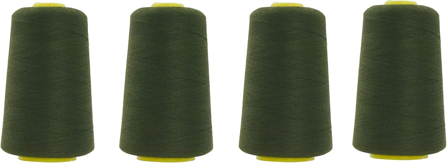 Mandala Crafts 4 Pack of Serger Threads Cones Spools - 20S/2 24000 Yards Polyester Olive Green Threads for Sergers Machine and Overlock Quilting Sewing Machine