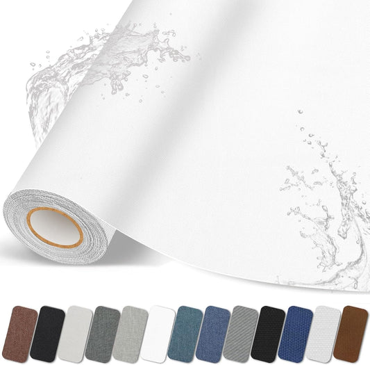 Fabric Repair Patches, 17X158 inch Linen Self-Adhesive Fabric Repair Tape, Strong Sticky Linen Patch for Sofas, Tote Bags, Clothing, Car Seats, Furniture（White, 17X158 inch）