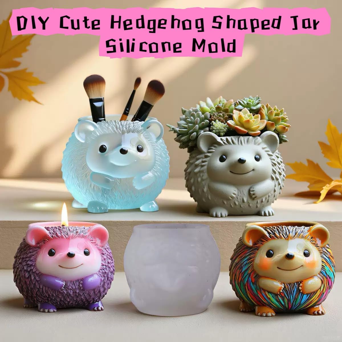 Animal Resin Molds Silicone 3D Cute Hedgehog Epoxy Resin Plaster Candle Holder Wax Molds for Candle Making, Art Crafts DIY Unique Display Home Decor