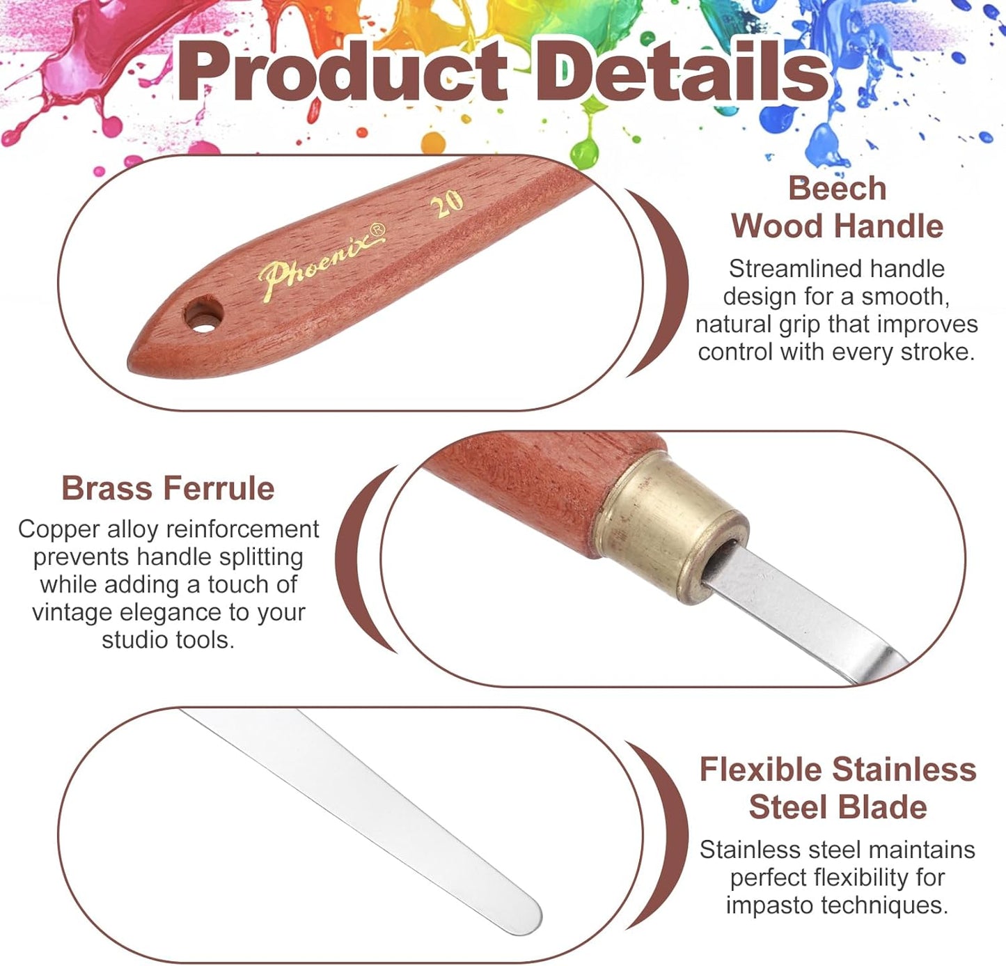 MECCANIXITY Pack of 1 Palette Knife No.20, 7.5" Long Palette Knives with Stainless Steel Flexible Spatula Pallet Knife and Wood Handle for Scraping, Mixing, Oil Acrylic Painting Canvas