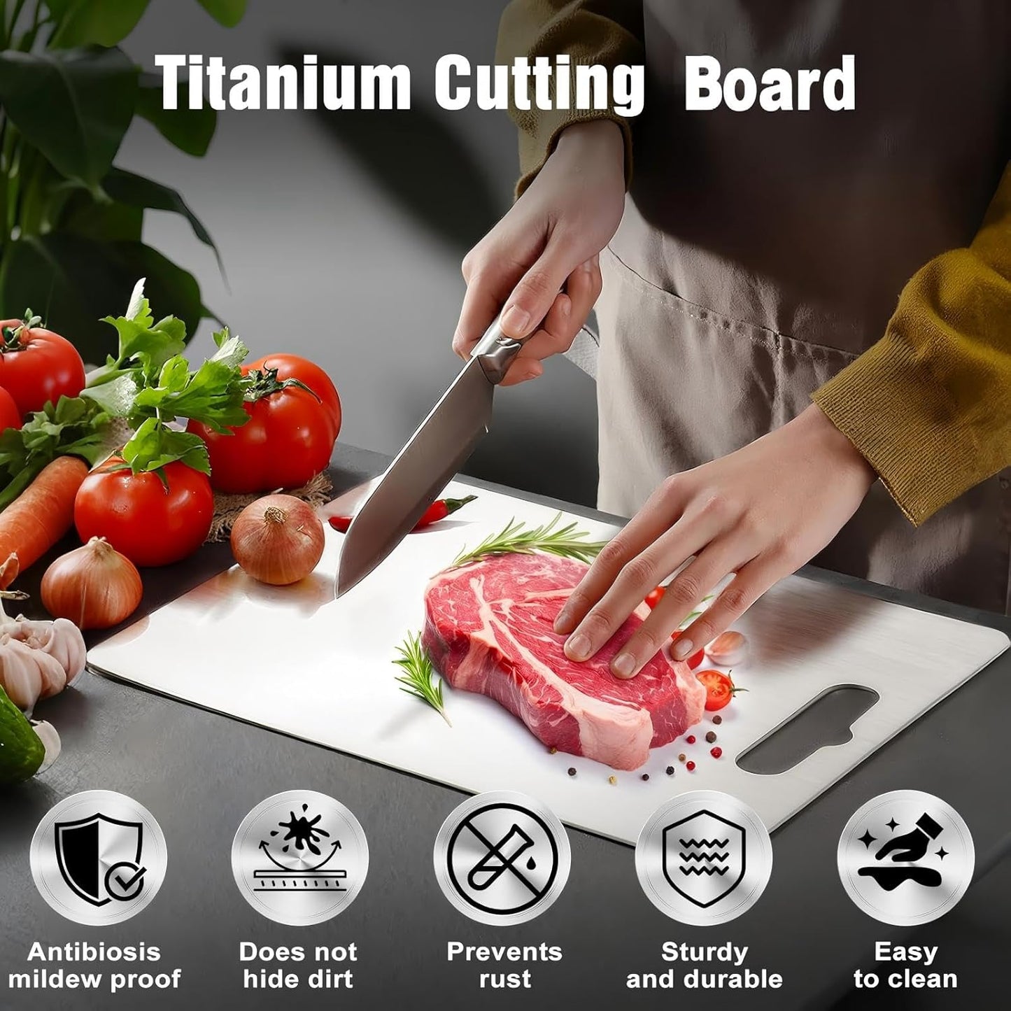 Titanium Cutting Board, Double Sided 2025 New Titanium Cutting Boards for Kitchen, Non Toxic Non Slip, Chopping Board, Dishwasher Safe, Easy to Clean (14"L x 10"W)
