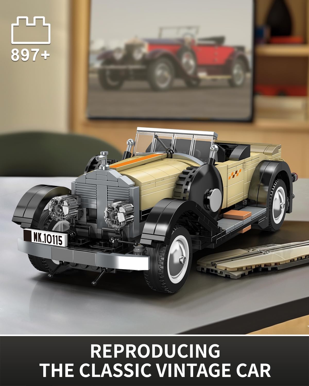 Mould King 10115 Classic Vintage Car Building Kit, Retro Car Building Blocks Sets, 1:16 Scale Convertible Sports Cars Display Model, Collectible Set for Adults to Build, Toys for Teen(897 Pieces)