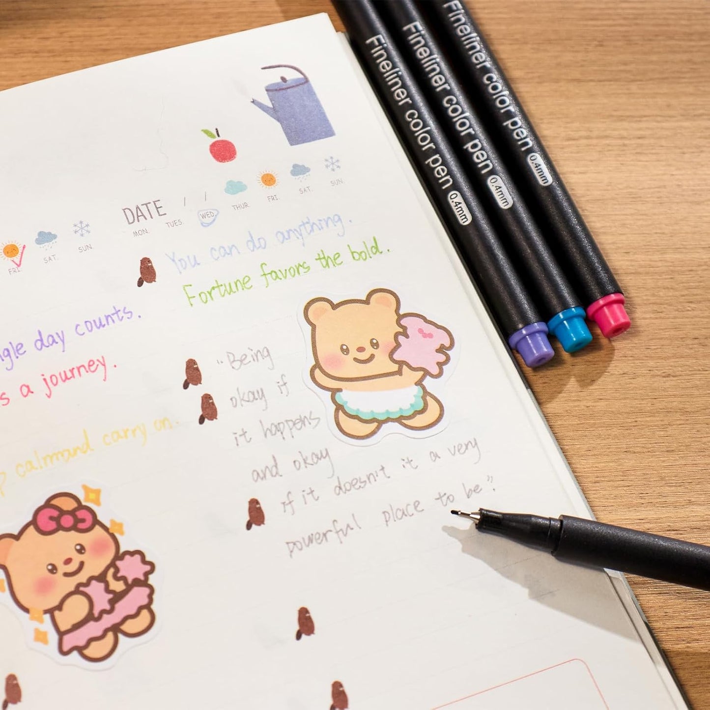 24 Colors Fineliner Color Pens - 0.4mm Fine Point Colored Pens for Journaling, Doodling, Drawing, Note Taking, Adult Coloring, Planner Supplies – Black Barrel