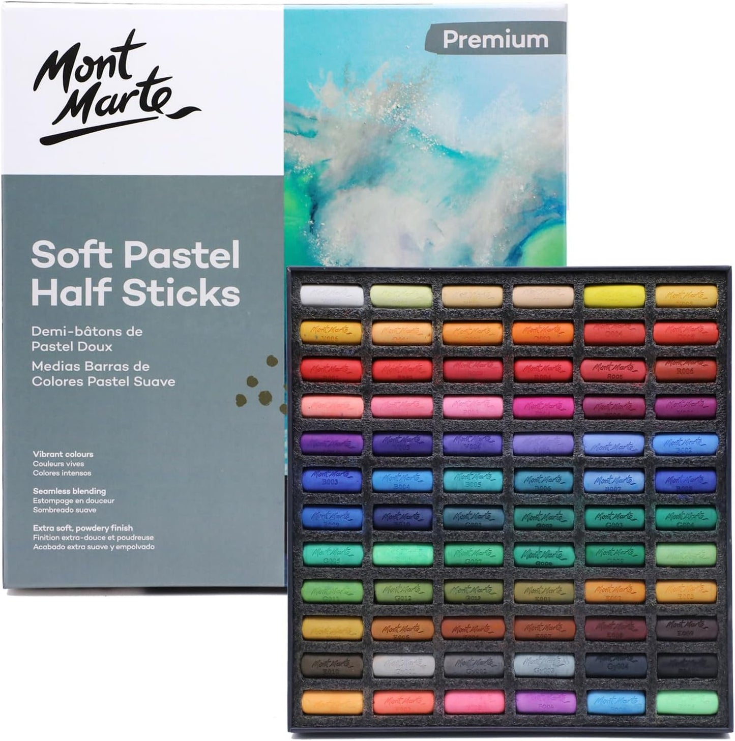 Mont Marte Soft Pastel Half Sticks 48pc, Pastels Art Supplies, Artist Quality Pastels, Extra Soft and Smooth Texture, Ideal for Professional Level Artwork
