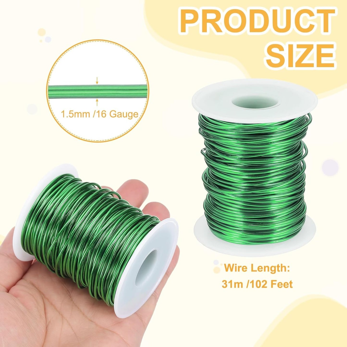 uxcell 16 Gauge / 1.5mm Anodized Aluminum Wire for Jewelry Craft Making, 102 Feet Bendable Flexible Wire for DIY Home Decor Gardening Sculpture, Green