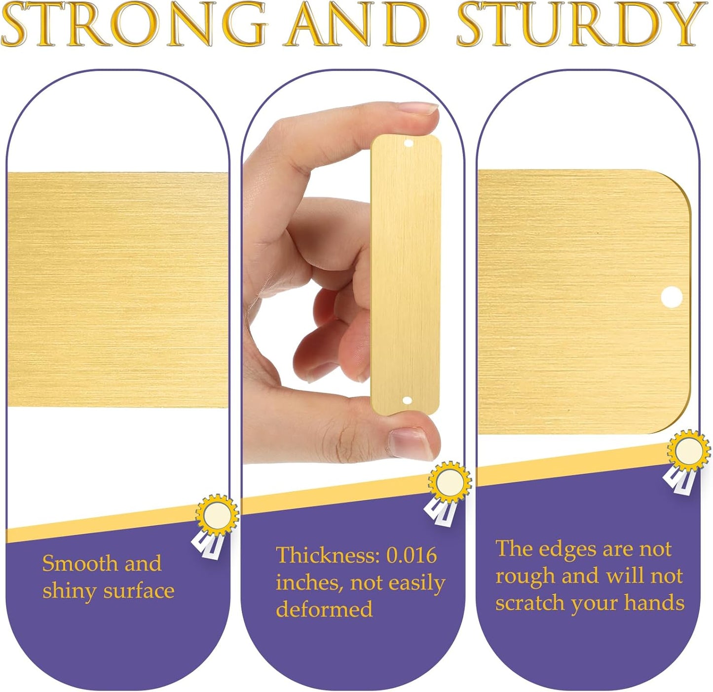 24 Pcs Personalized Name Plates Laser Engraved 1" x 3" Solid Brushed Metal Plaque Trophy Plate Blank Name Tag with Adhesive Backing and Screws for DIY(Gold,Round Corner)