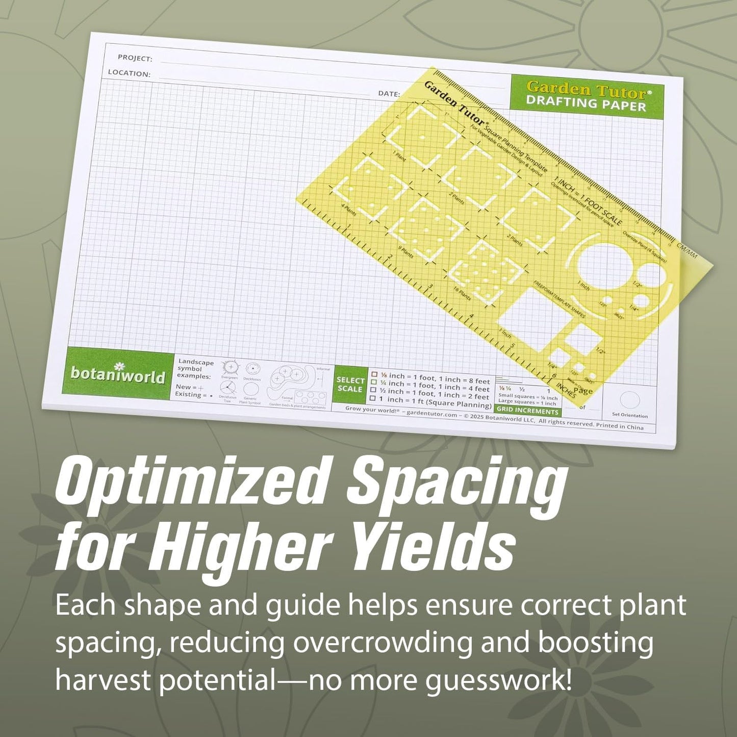 Garden Tutor Square Planning & Drafting Kit – Plan High-Yield Vegetable Gardens with Durable Stencil, Graph Paper & Guide for Grid or Row Designs