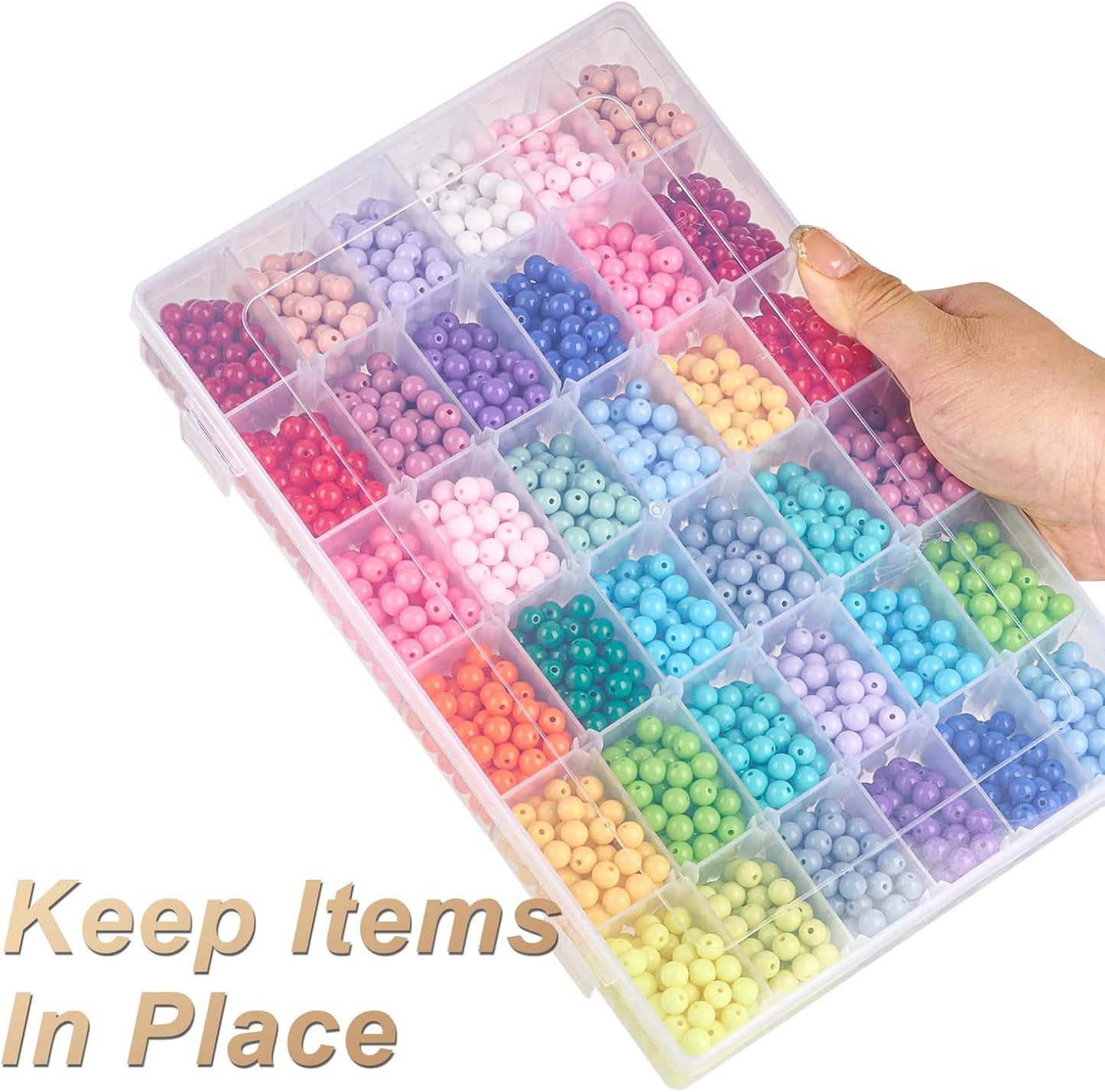 36 Grids Large Plastic Organizer Box with Adjustable Dividers, Clear Compartment Storage Container Tackle Box with Label Stickers for Beads, Crafts, Jewelries, Tools