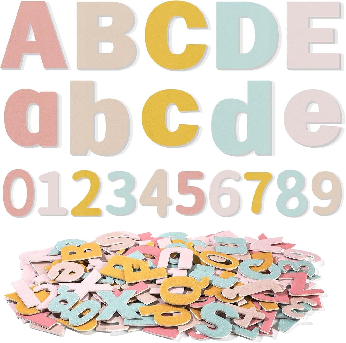 Breling 310 Pieces Felt Bulletin Board Letters Sticker with Number, 2" Bulk Self Adhesive ABC Upper Lowercase Sticky Letter for Christmas Gift Poster Bulletin Board Classroom(Boho Color)