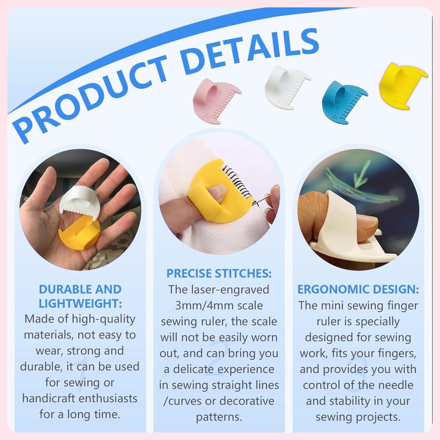 4mm Seam Guide for Hand Sewing Edge Lockranding Tool, Sewing Needle Gauge Measuring Tool, Mini Finger Ruler Kit Ideal for Leather/Fabric/Craft Sew, White 2 Pcs