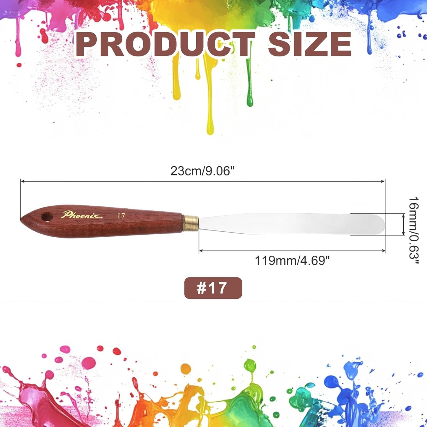 MECCANIXITY Pack of 1 Palette Knife No.17, 9.1" Long Palette Knives with Stainless Steel Flexible Spatula Pallet Knife and Wood Handle for Scraping, Mixing, Oil Acrylic Painting Canvas