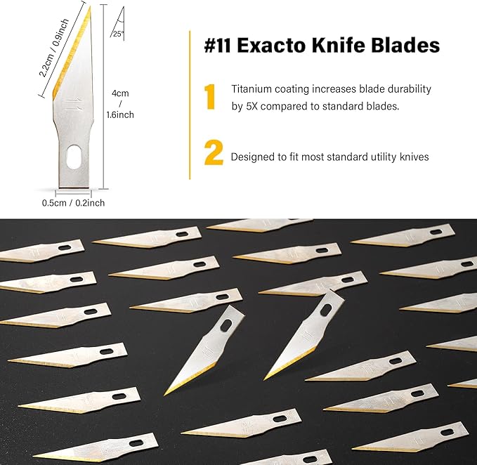 Gomake Exacto Knife Blades #11 Titanium Coated Replacement Blades for Precision Hobby Knife, 30 Pack