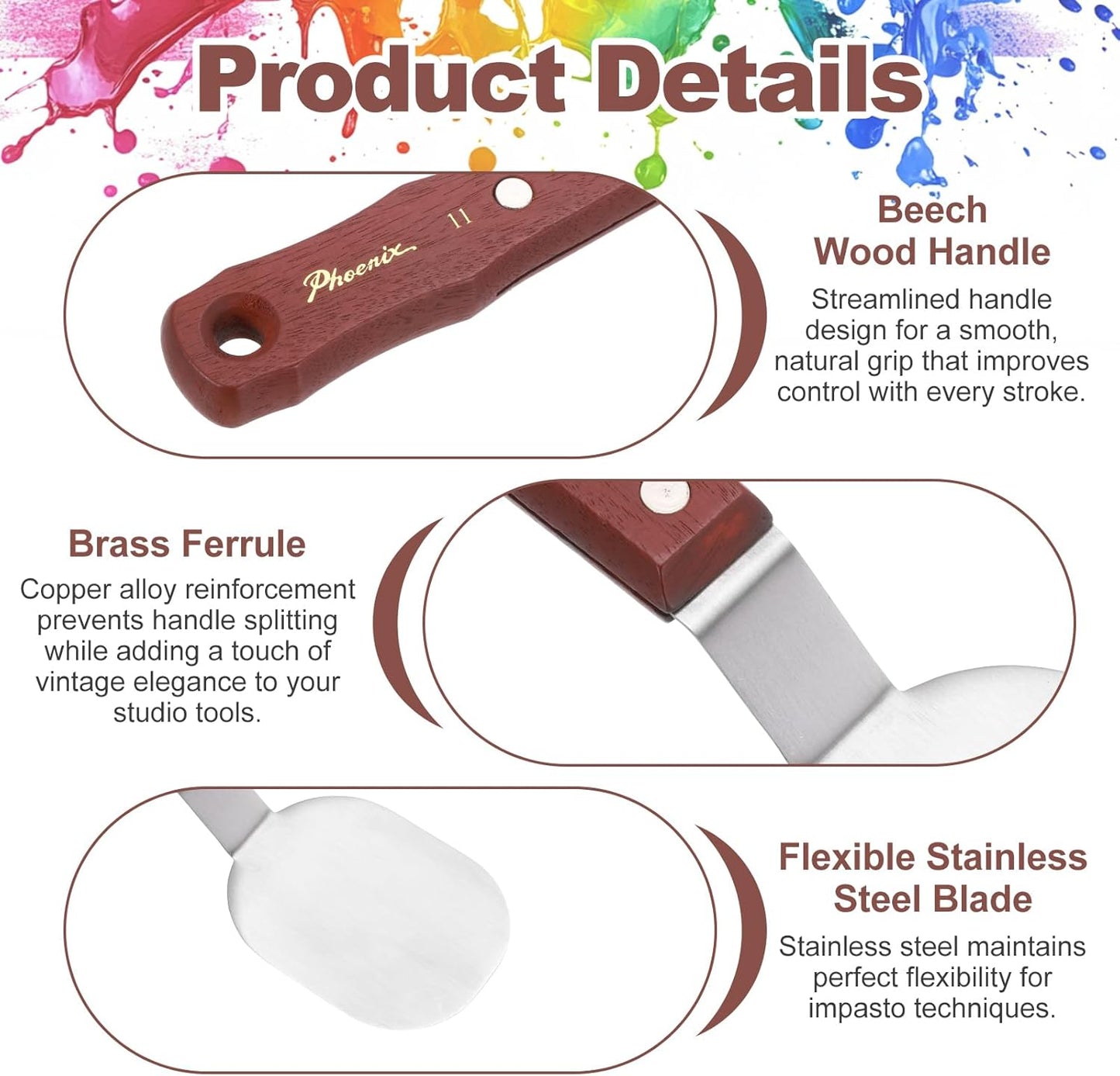 MECCANIXITY Pack of 1 Large Palette Knife No.11, 9.4" Long Palette Knives with Stainless Steel Flexible Spatula Pallet Knife and Wood Handle for Scraping, Mixing, Oil Acrylic Painting Canvas