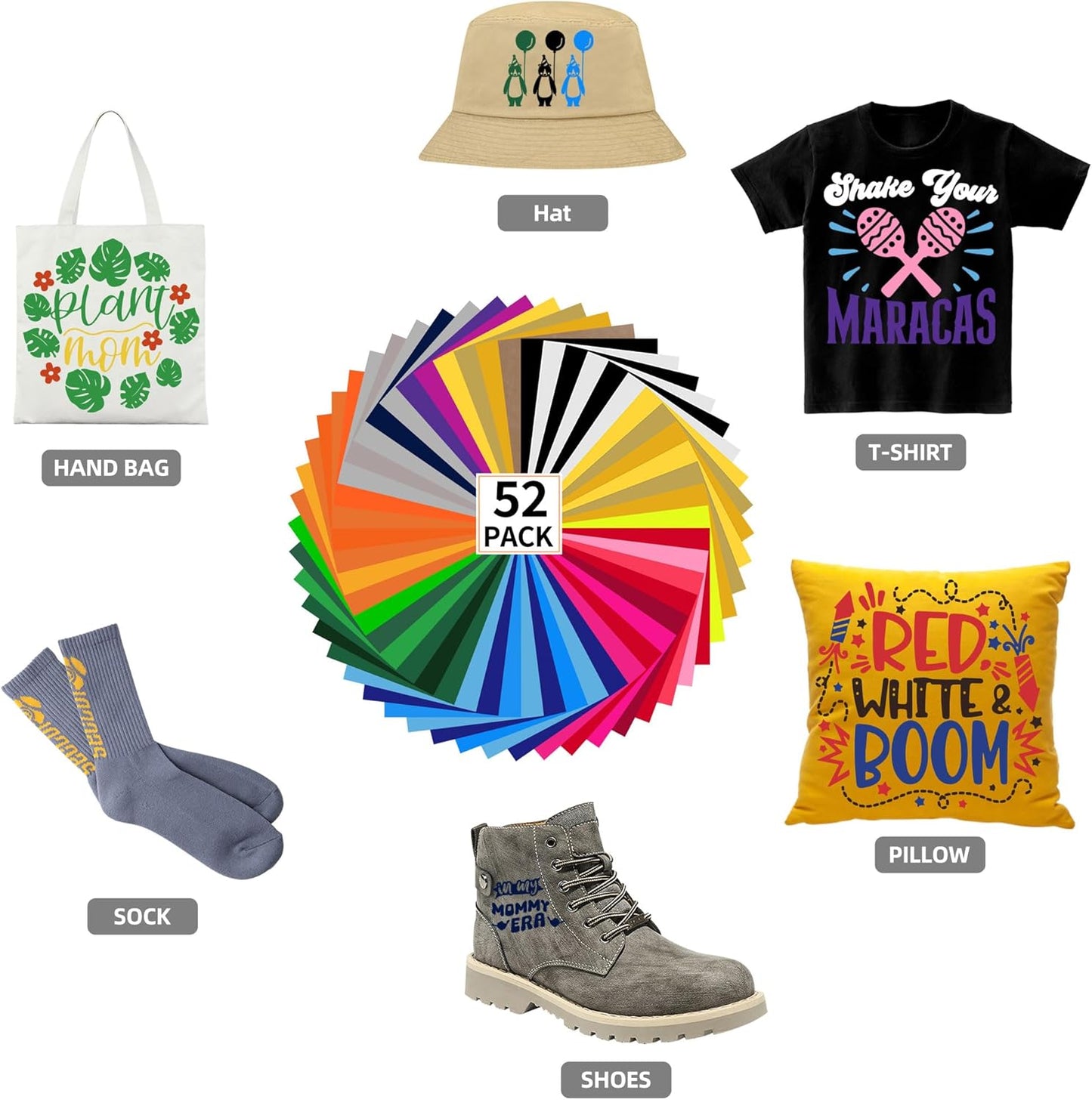 guangyintong HTV Heat Transfer Vinyl Bundle, 52 Pack 12" x 10" Iron on Vinyl for T-Shirt, 33 Assorted Colors Clossy Reflective and Fluorescent HTV Vinyl for All Cutting Machine Easy to Cut & Weed