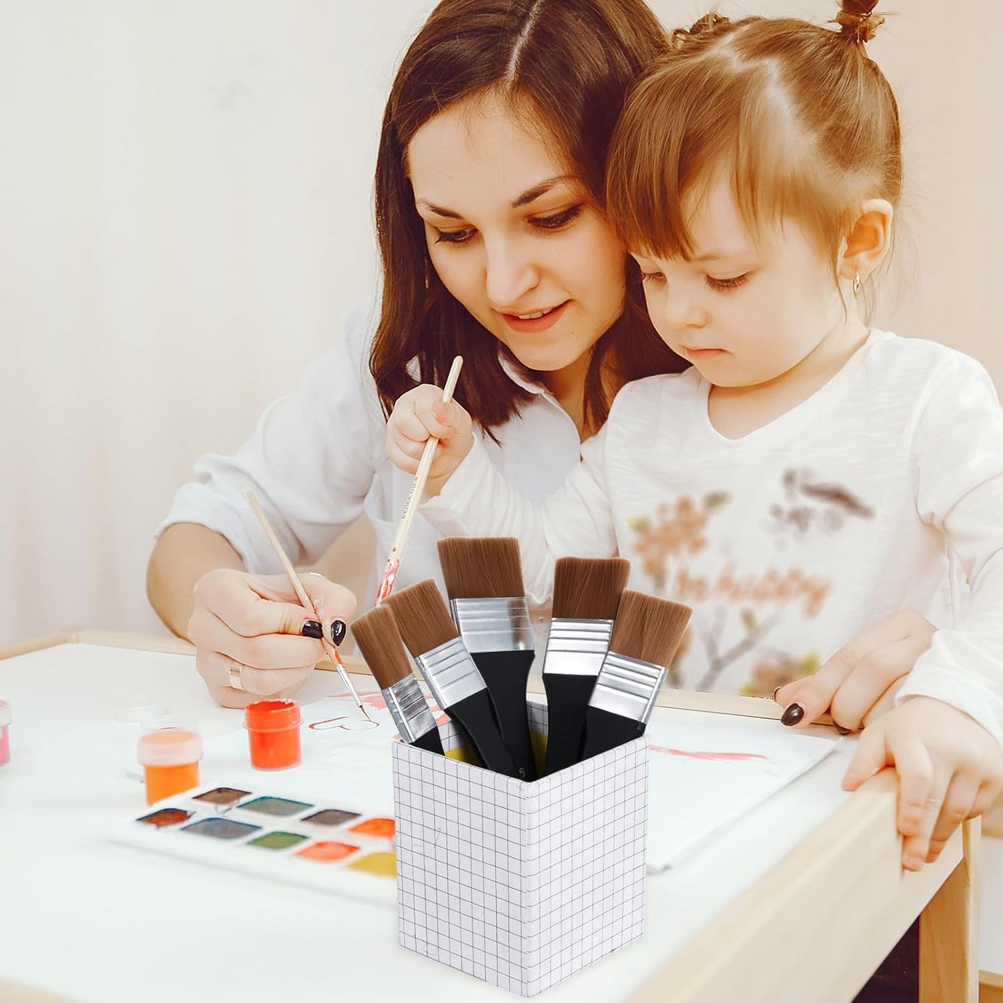 5Pcs Wide Flat Paint Brushes, Oil Art Brushes Set for Acrylic Painting Assorted Sizes Nylon Bristles Artist Paintbrush for Applying Gesso Acrylic Paint Oil Painting Watercolor