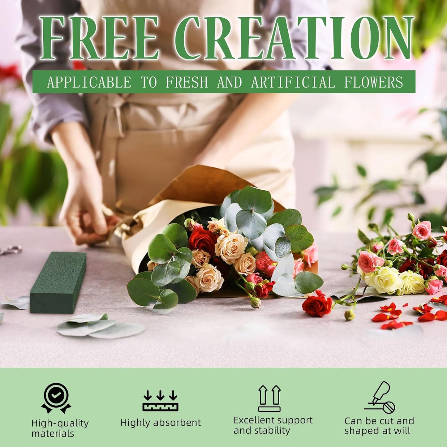 Gardace 2 Pack Floral Foam Blocks Each (8.7"L x 3.5"W x 2"H), Green Wet and Dry Floral Foam, Used for Fresh Flowers and Artificial Flowers, Plant Foam is Suitable for Wedding, Festival Decoration