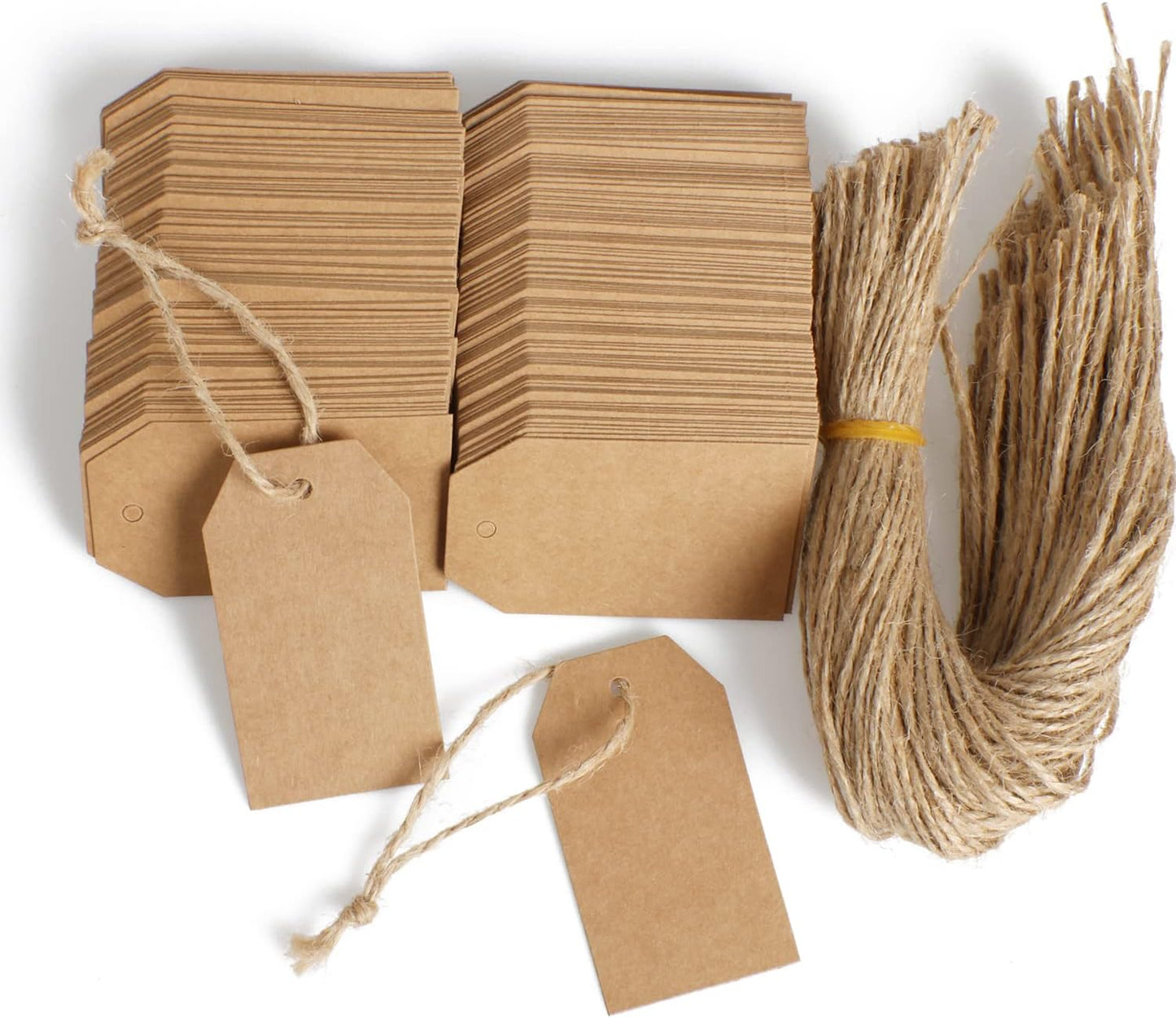 Kraft Paper Gift Tags,200PCS Craft Hang Tags with Free 200PCS Natural Jute Twine for DIY Wedding Holiday Present(Brown)