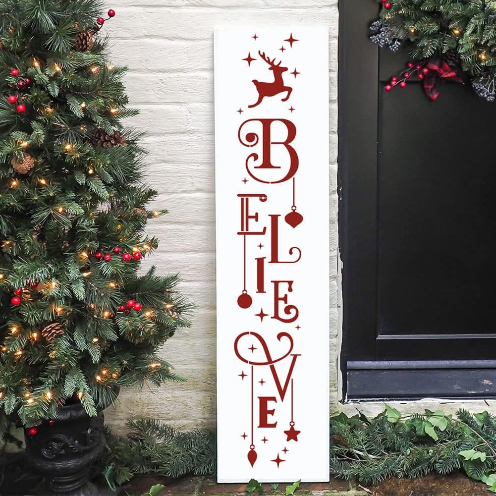 Christmas Stencils for Painting on Wood Porch Christmas Stencil Large Believe Xmas Holiday Stencils for Door Mats Window Glass Fabrics Crafts