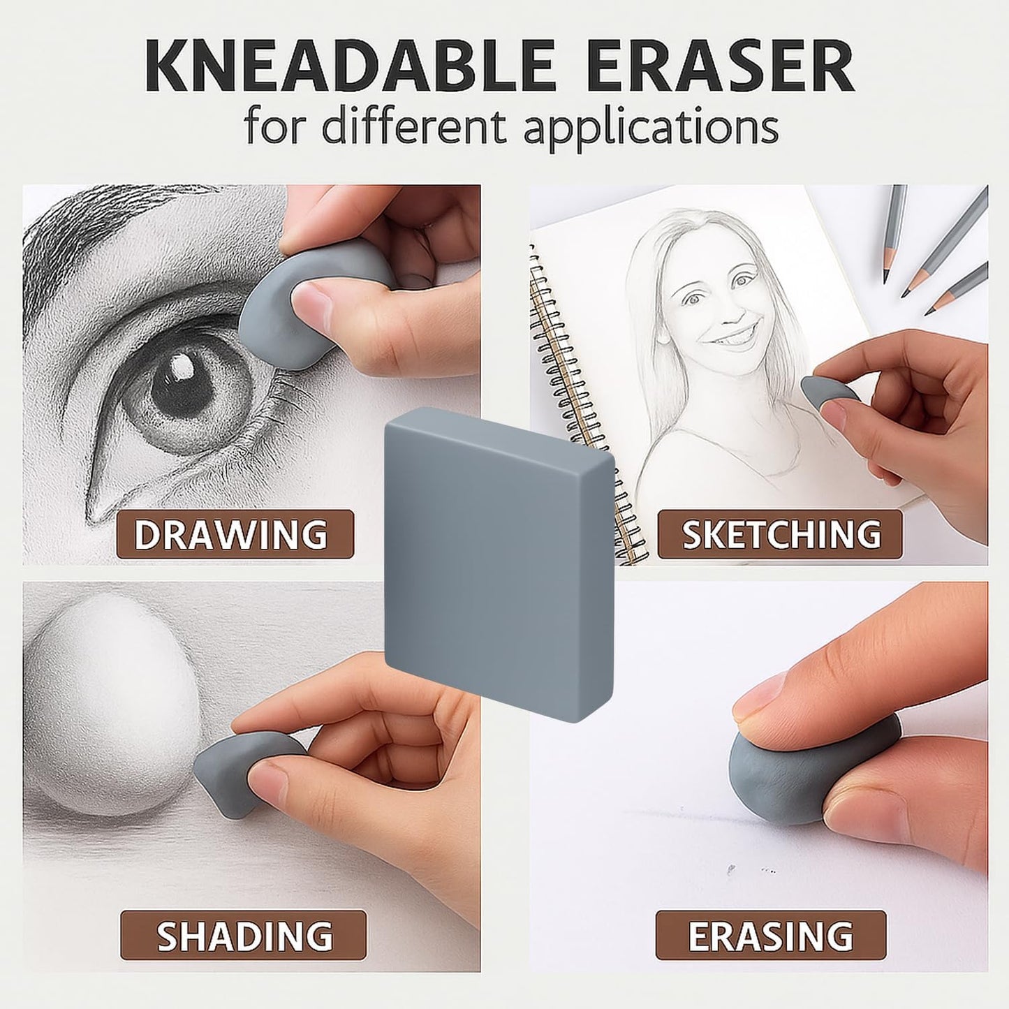 Kneaded Erasers, 24 Pack – Grey, Moldable & Kneadable Art Erasers for Drawing, Sketching, & Artist Use, Perfect for Artists, Drawings, & Crafting