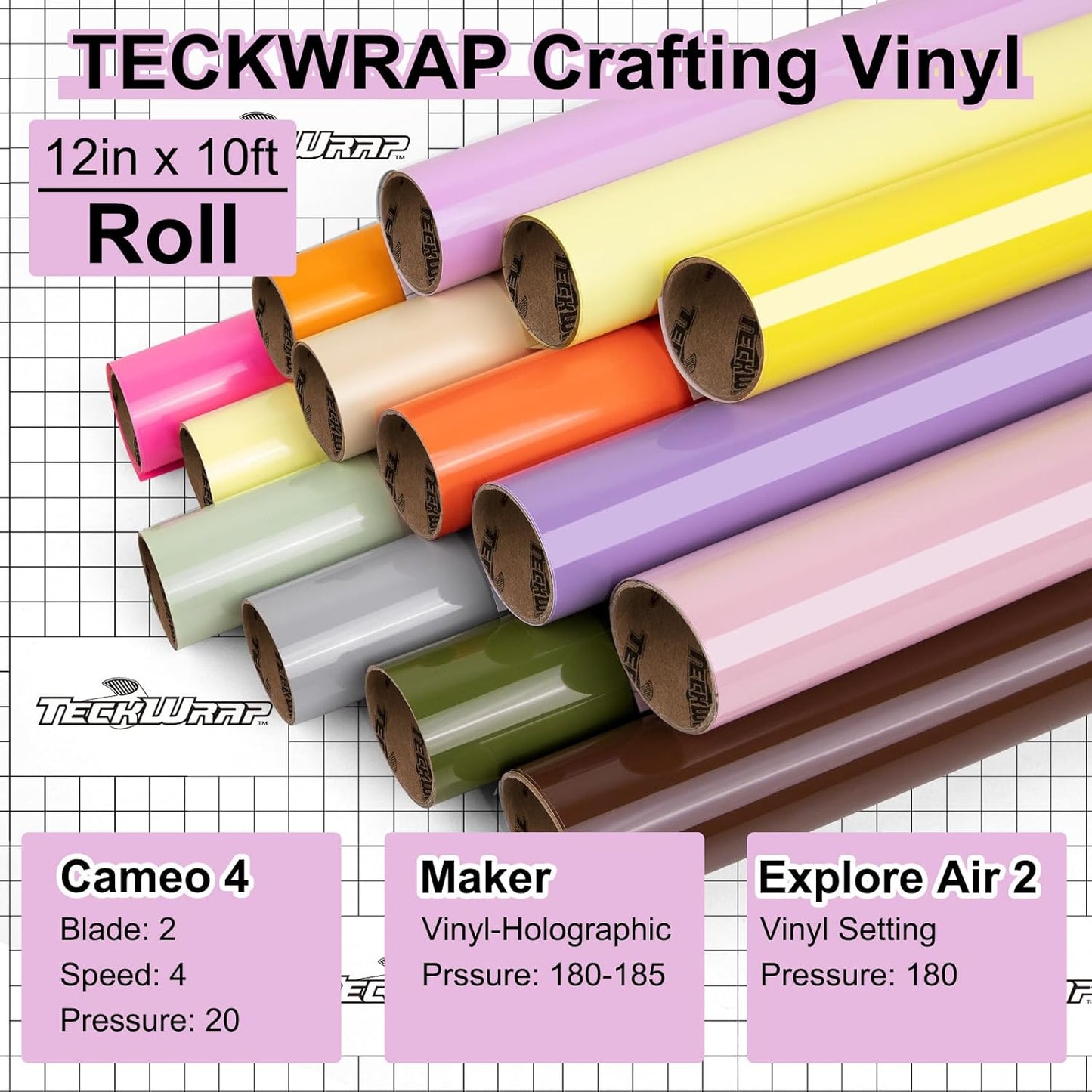 TECKWRAP Permanent Adhesive Vinyl 12" x 10ft, Glossy Sweet Pink