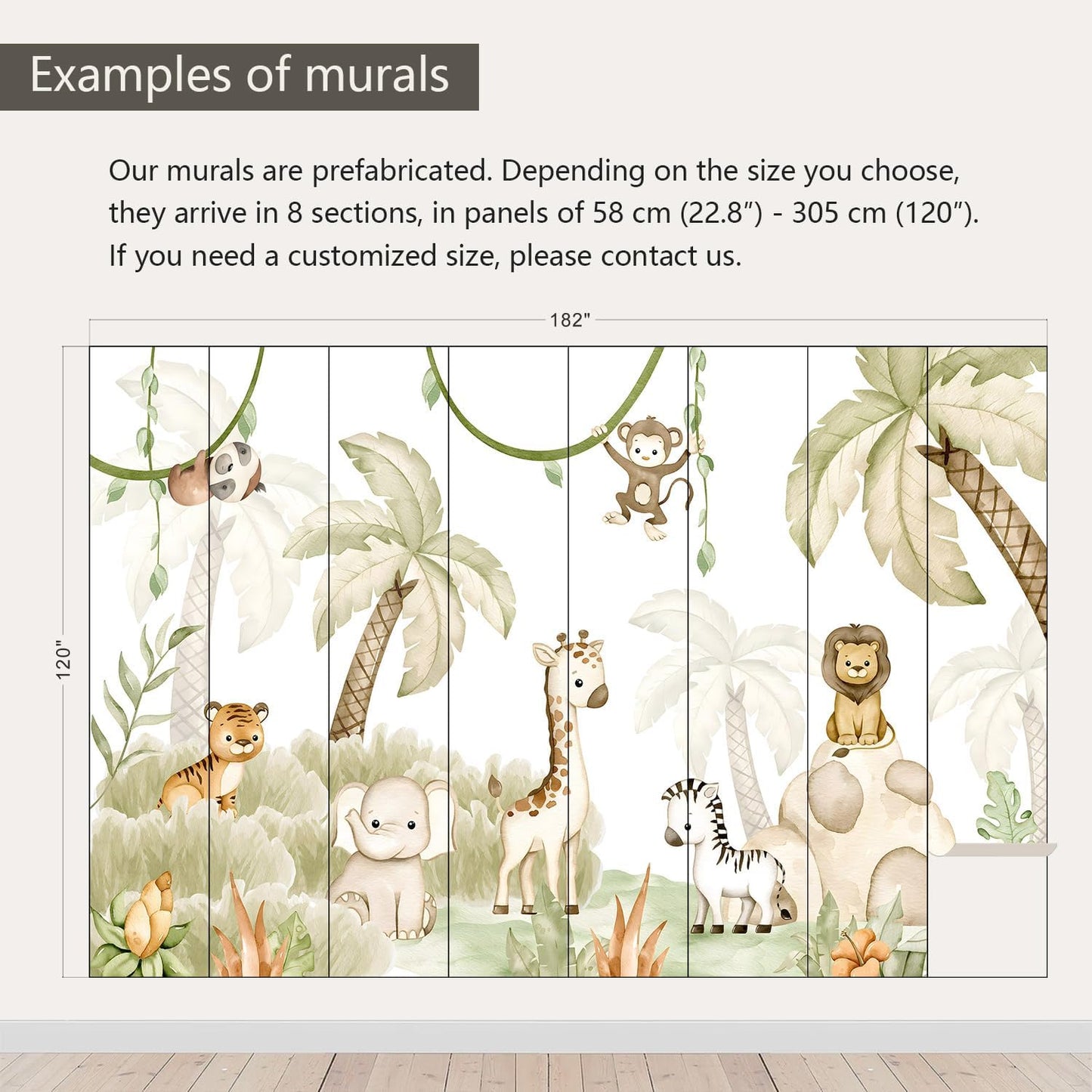 AFZEVEB-Safari Wallpaper Watercolor Animal Nursery Wall murals for Kids Room 182"x120"(Not Peel and Stick)