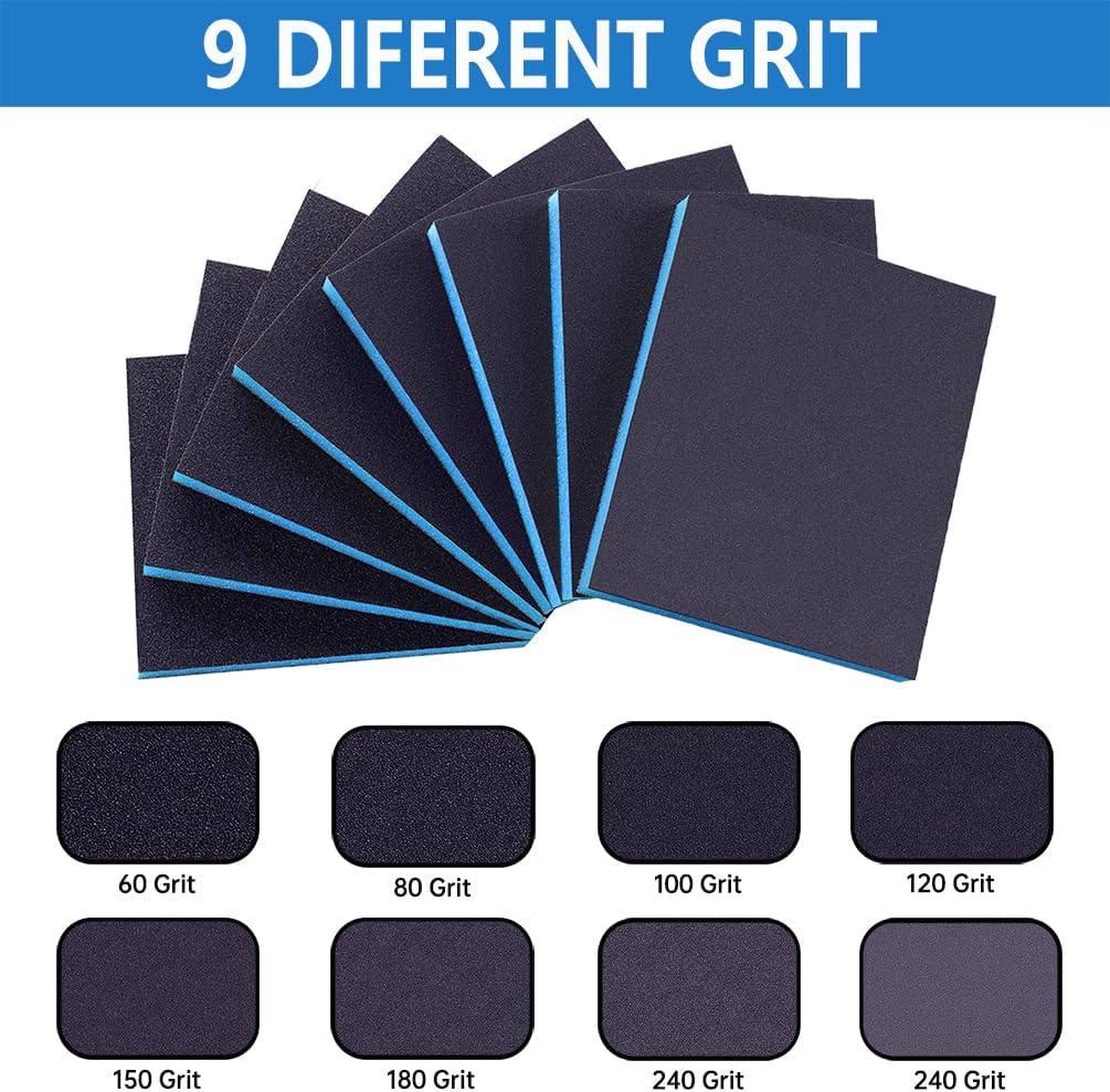 8 Pack Sanding Sponge, 60 150 240 320 Coarse Medium Fine Grits Sanding Block,Wet Dry Sandpaper Block Sandpaper Sponge for Wood Metal FurniturePaint and Drywall