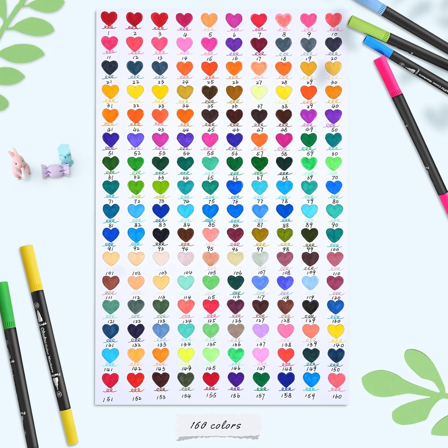 Ohuhu Markers for Adult Coloring Books No Bleeding 160 Colors Coloring Markers Water-based Dual Tips Fineliner & Brush Drawing Pens Art Pens for Kids Adults Sketch Journal - Maui - Black