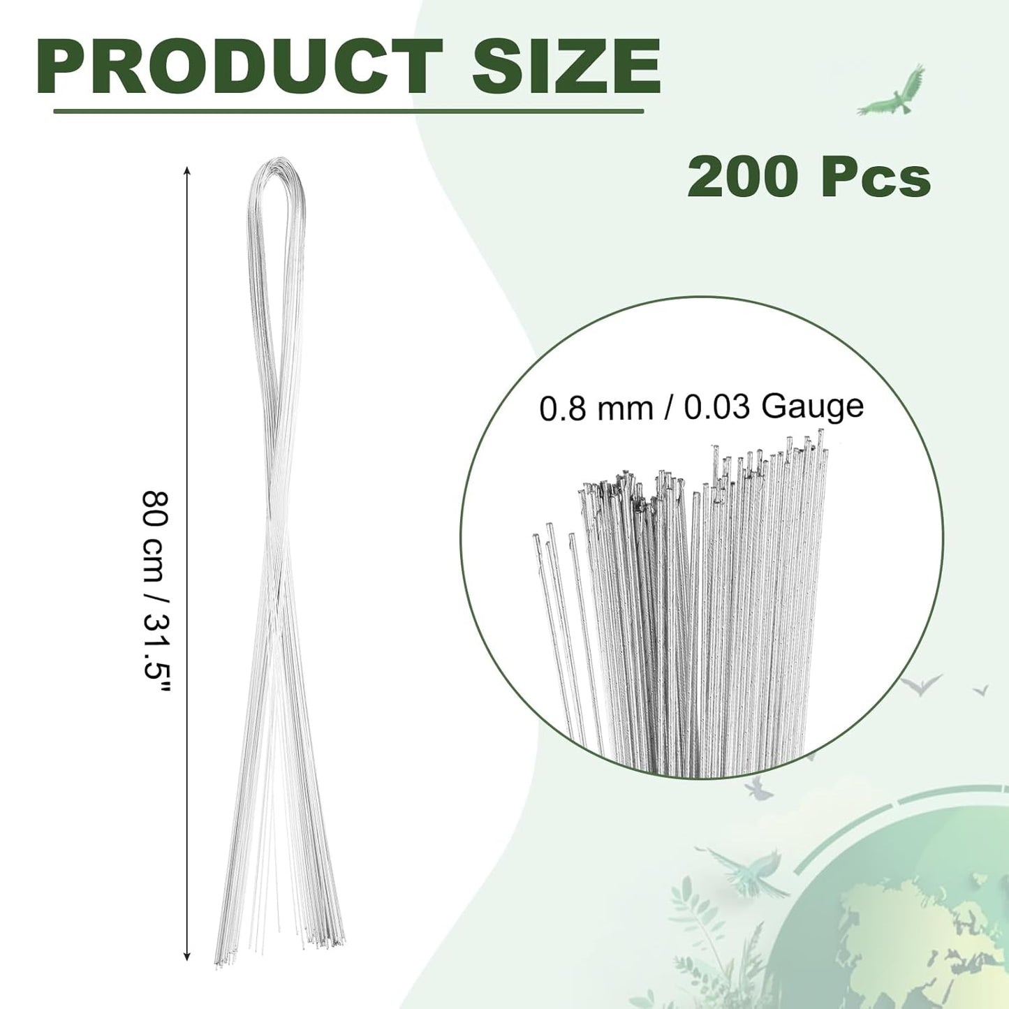 PATIKIL 32 Inch 22 Gauge Floral Stem Wire, 5 Pack/200 Pieces Bouquet Stem Paper Wrapped for DIY Crafts Flower Arrangements, Silver Tone