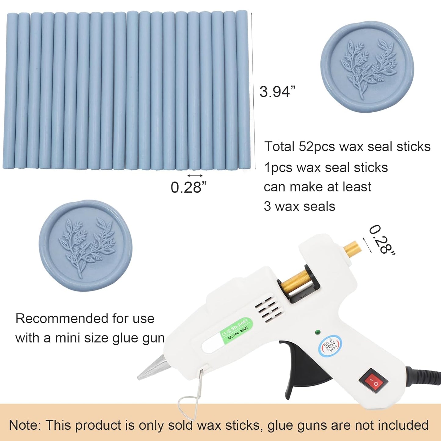 52pcs Dusty Blue Wax Sealing Sticks, Premium Glue Gun Wax Seal Sticks for Wedding Invitation Craft Adhesive, Great Gift Ideas (Mini Size)