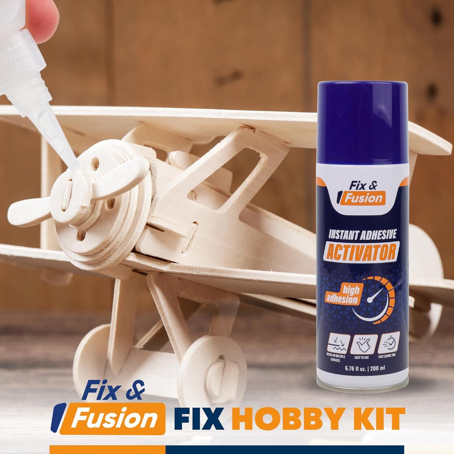 FIX & FUSION Activator Spray (6.76 Fl Oz), Instant Cure Accelerator for Cyanoacrylate (CA) Super Glue for Wood, Plastic, Rubber, Granite, and DIY & Professional, Accelerates Bonding Strength, (1 Pack)