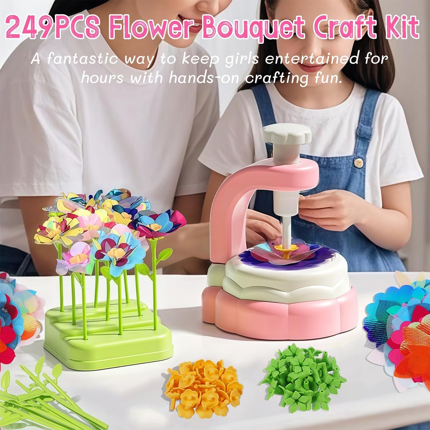 Glintoper Fabric Flower Craft Kit for Kids, DIY Bouquet Maker Toys Birthday Gift for Toddler Girls Age 4 5 6 7 8 9, Xmas Gifts for Preschool Girls, Educational Crafts Handmade DIY Activity Set